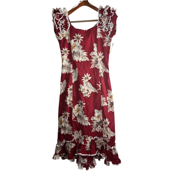 NWT Pacific Legend Hibiscus Red & White Hawaiian Ruffle Long Muumuu Dress XL - Picture 8 of 16